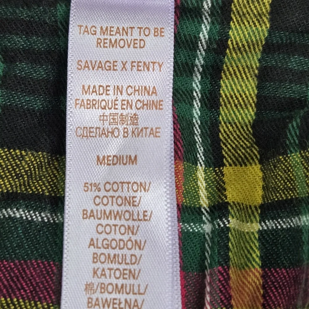 Savage X Fenty Women Sleepwear‎ Green Plaid Flannel Sleepshirt Long Sleeve
